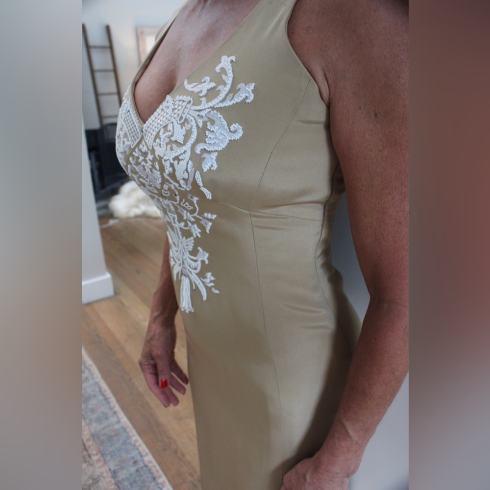 Vintage Oscar De La Renta Designer Gown, Champagne and White-Beaded